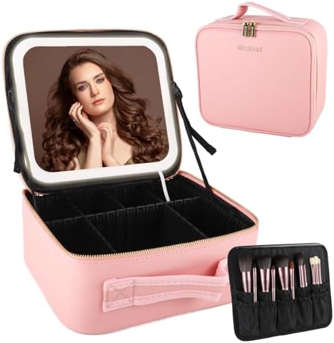 Cosmetic / Makeup Pink Organizer Bag Large With Led Mirror