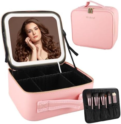 Cosmetic / Makeup Pink Organizer Bag Large With Led Mirror
