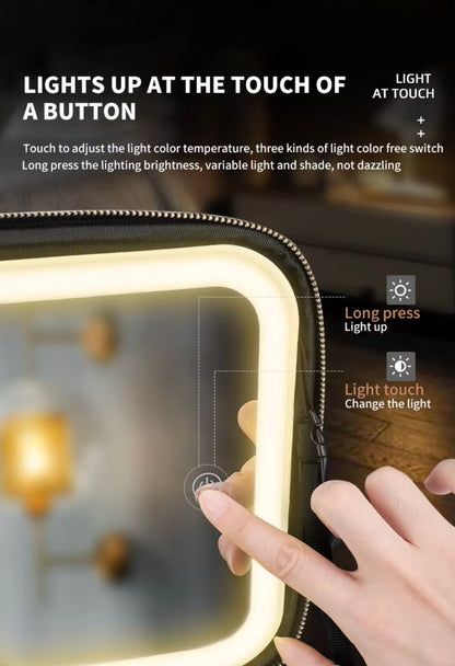 Makeup organizer bag with led mirror